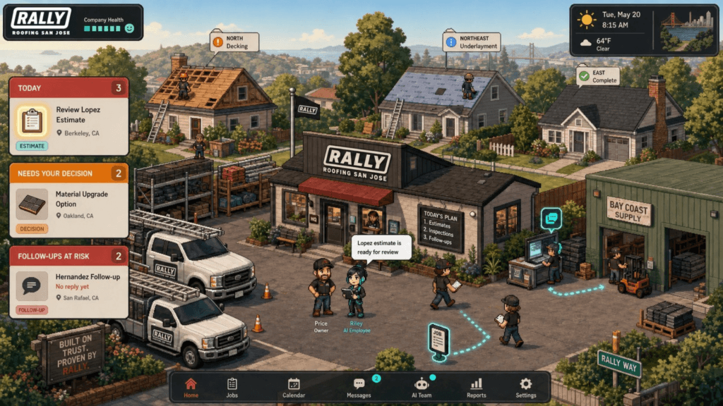 Animated CRM based on tycoon video games mock-up.